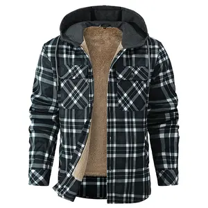 Grangclad Men's Flannel Shirt Jacket Fleece Sherpa Lined Plaid Jackets Coat Button-down Hoodie Winter Outwear
