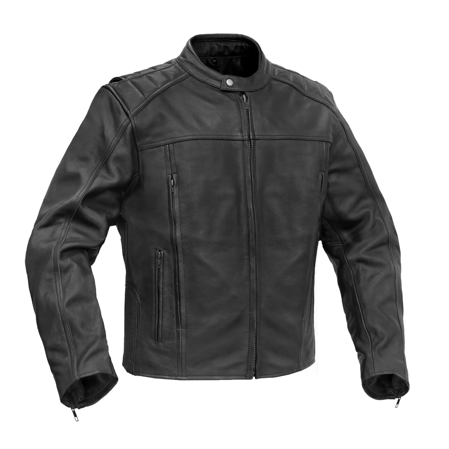 DANIEL SMART Motorcycle Jacket for Men, Cowhide Leather Biker Top with Long Sleeves, Stretch Panels, CE Armor and Concealed Carry, Tops, Menswear, Coats, Thermal, Plain, Breathable, Zipper, Mock Neck, Reflective Strips