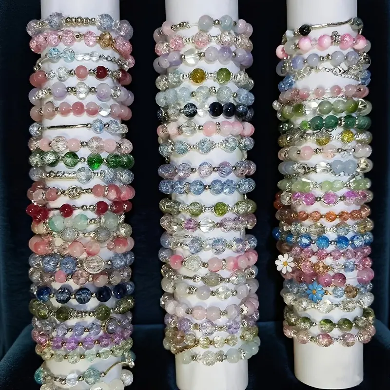 Women's 10-Piece Beaded Bracelet Set - Stackable Stainless Steel Alloy Modern Fashion Accessories with Sparkling Cracked Elements, Floral Motifs, Butterfly & Star Charms, Matching Pairs, Fashionable Jewelry Accessories, Modern Versatile Accessories, Charm