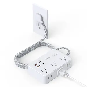Flat Plug Surge Protector Power Strip, Braided Flat Extension Cord with 6 Multiple Outlets, 4 USB Ports (2 USB C), 5Ft Long Braided Cord, Wall Mount