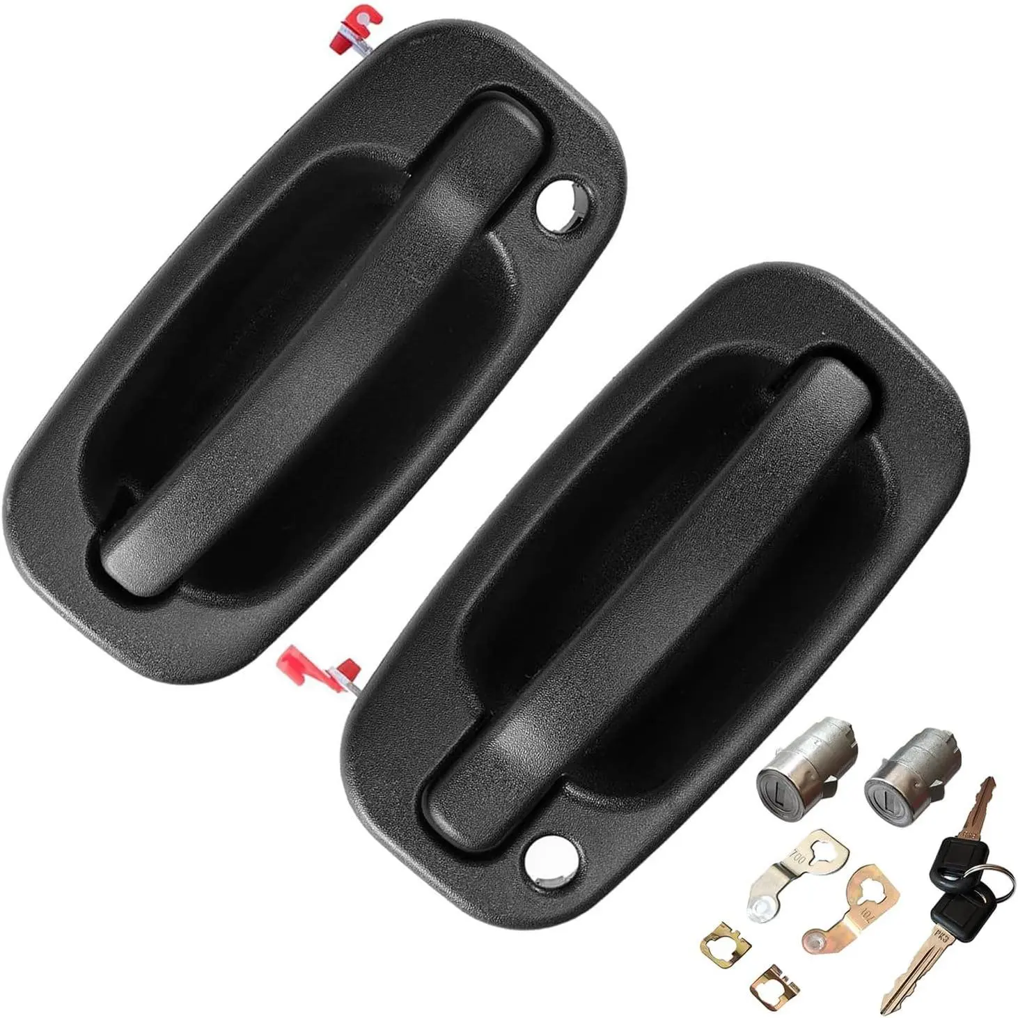Front Exterior Car Door Handle with Locks for 1999-2006 Chevy Silverado 1500-3500 Classic, Suburban, Tahoe, Avalanche, GMC Sierra, Yukon XL, Escalade ESV-EXT Truck Replacements, OE# 15034985, 15034986, Repair
