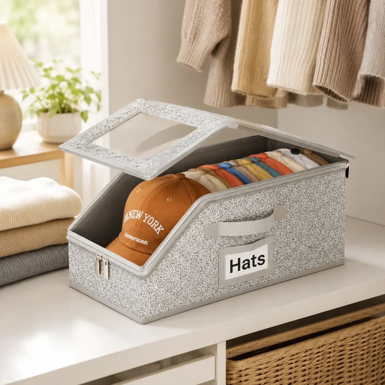 Stackable Baseball Cap Storage Box, Holds Up to 12 Hats – Durable Foldable Cardboard Organizer, Large Capacity Hat & Toy Storage Solution, Versatile Home & Bedroom Organizer, Dustproof, Space Saving,compact storage box,clear storage organizer fashion