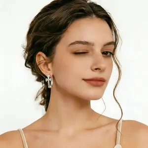 Ladies' Cross Ring Earrings, 14K Silver Plated Zircon Religious Cross Earrings, French Retro Anti Allergy Pendant Circle Earrings