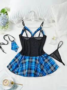 Women's Plaid Print Sexy Lingerie Set, Sexy Spaghetti Strap Lingerie Set for Cosplay, Women's Lingerie & Underwear for All Seasons, Casual Womenswear, Lingerie Top