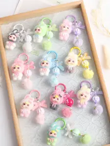Cute Flocked Bunny Keychain with Pom Pom | Kawaii Flocked Rabbit Bag Charm, Perfect Gift for Girls, Cute Key Accessory for Bags & Keys, Fluffy Bunny Keychain, Keychain Accessories