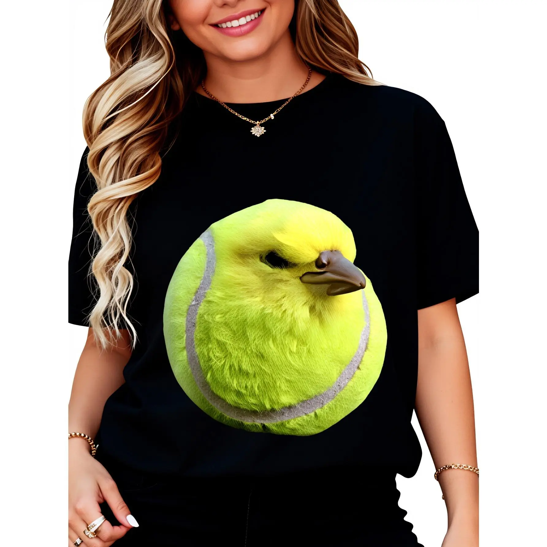 Bird In Tennis Ball Shape T-Shirt for Women Men Cotton Clothing