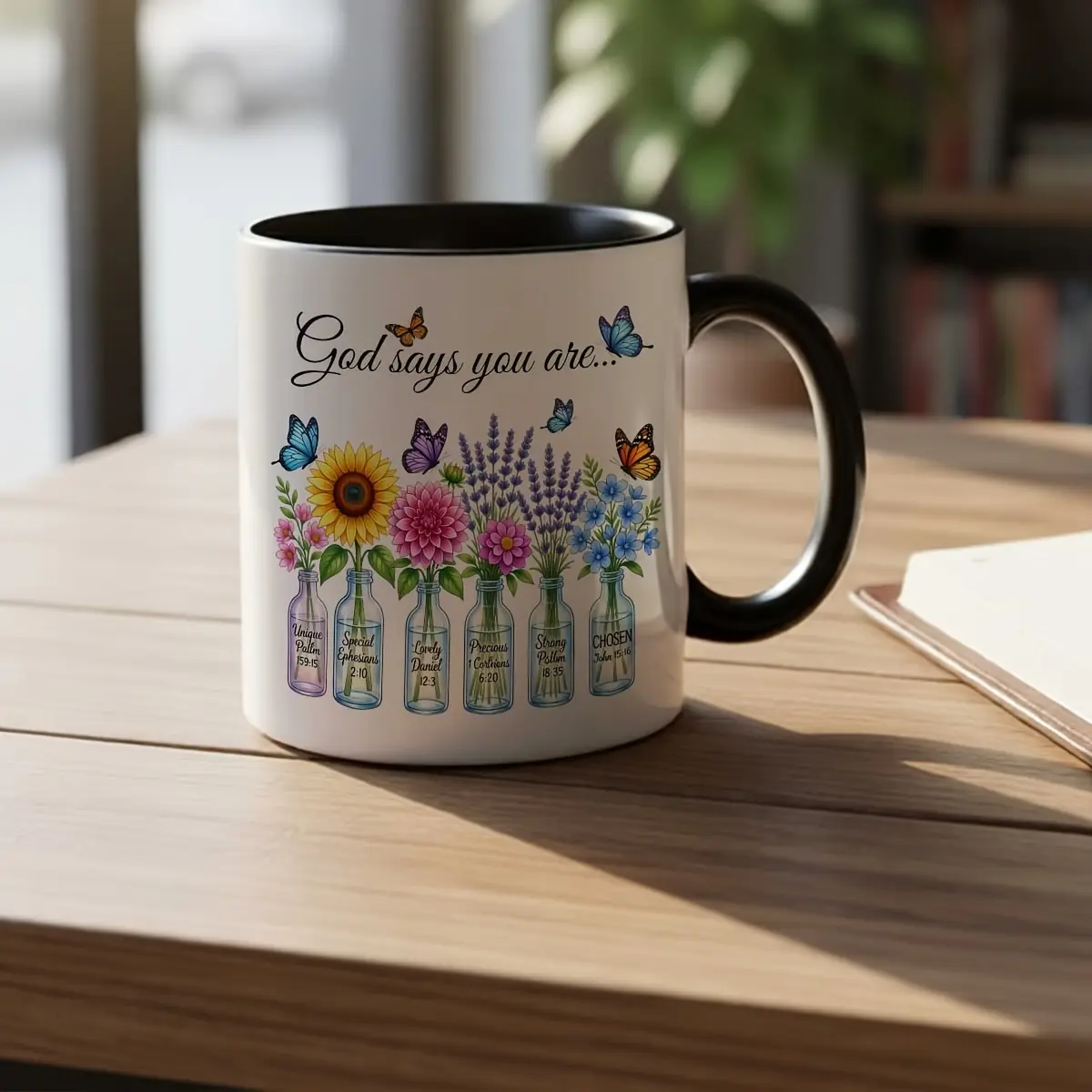 God Says You Are Bible Verse Floral Butterfly Mug | Christian Faith Coffee Cup Gift For Women