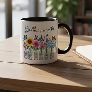 God Says You Are Bible Verse Floral Butterfly Mug | Christian Faith Coffee Cup Gift For Women