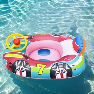 Car Design Inflatable Kiddie Inflatable Swimming Pool Floats, Cute Car Design Kids Toddler Inflatable Summer Beach Floatie Boat, Swimming Ring with Handles, Swimming Pool Floaters, Water Floating Mat, Pool Floaties, Inflatable Pool Lounge