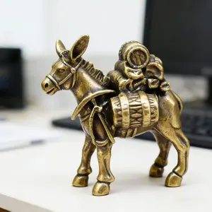 2 Vintage Brass Animals - Camel/Donkey Carrying Backpack, Elegant Office Desk Decoration, Home Decor, Pure Copper Statue Craft