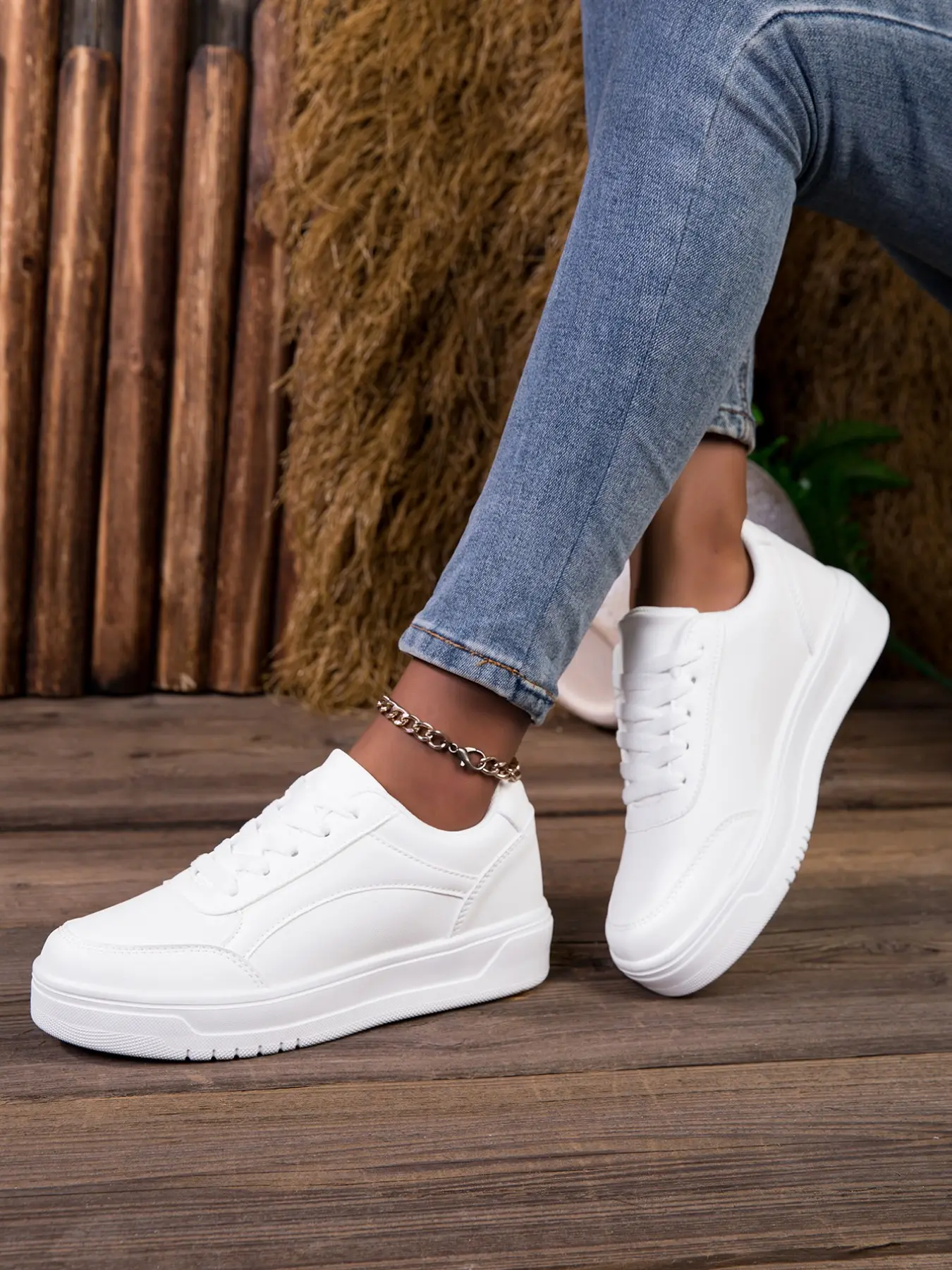 Simple Pure Thick Sole Sneakers for Women, Soft Bottom Versatile Commuter Casual Shoes, Comfortable and Stylish Boardwalk Footwear, Pu Leather Sneakers