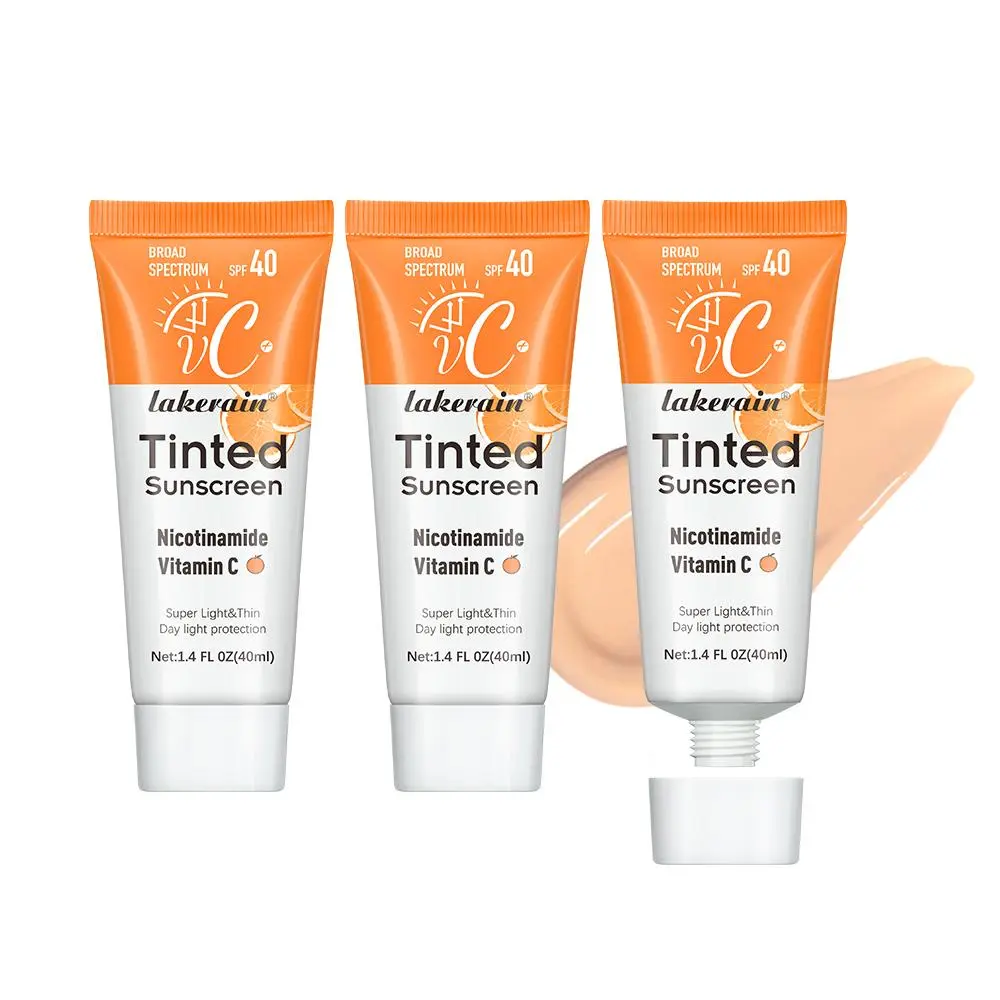 Tinted Sunscreen, 3 Counts Waterproof Sunscreen with Vitamin C & Niacinamide, Sweat-proof & Non-sticky Sunscreen, Moisturizing Hydrating Sunscreen for Women & Men