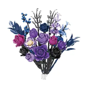 1376PCS Dark Night Purple Rose Accumulated Wood Flower Plant Bouquet Simulation Rose Gothic Decoration Home Assembly Toy Puzzle Toy Festival Gift Creative Building Blocks, Flower Bricks, Desktop Decoration Ornament