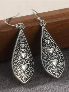 1 Pair of Retro Simplicity-style Silvery Teardrop Drop Earrings, Retro Ethnic Carved Pattern Hollowed-out Drop Earrings, The Perfect Gift for Women's Jewelry, Jewelry Design, Trendy Jewelry, Trendy Jewellery Accessories