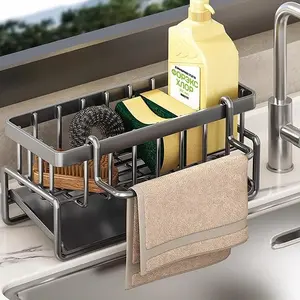 Kitchen Drain Cloth Rack Sink Dishwashing Sponge Drain Rack Multifunctional Countertop Cloth Dishwashing Detergent Storage Black Finish Bathroom Accessories Organizer