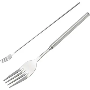Extendable Fork, Durable Stainless Steel Telescopic Fork Retractable Dinner Forks Dessert BBQ Dinner Fruit Long Handle Telescoping Fork Cutlery for Cooking 8.7-25.4Inch (One Dinner Fork)