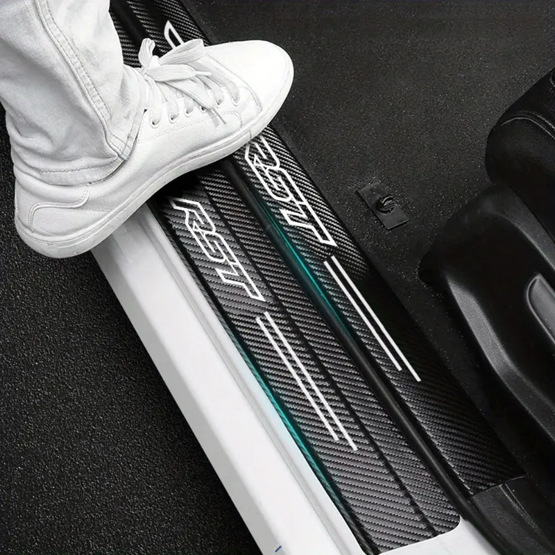 4Pcs Carbon Fiber Threshold Strip with Faux Leather Pedals - Stylish Black and White Design for Chevrolet Suburban, Silverado, Tahoe, RST - Universal Size, Car Trim | Modern Car Trim | Durable Car Trim, Car Trim and Accessories Automotive