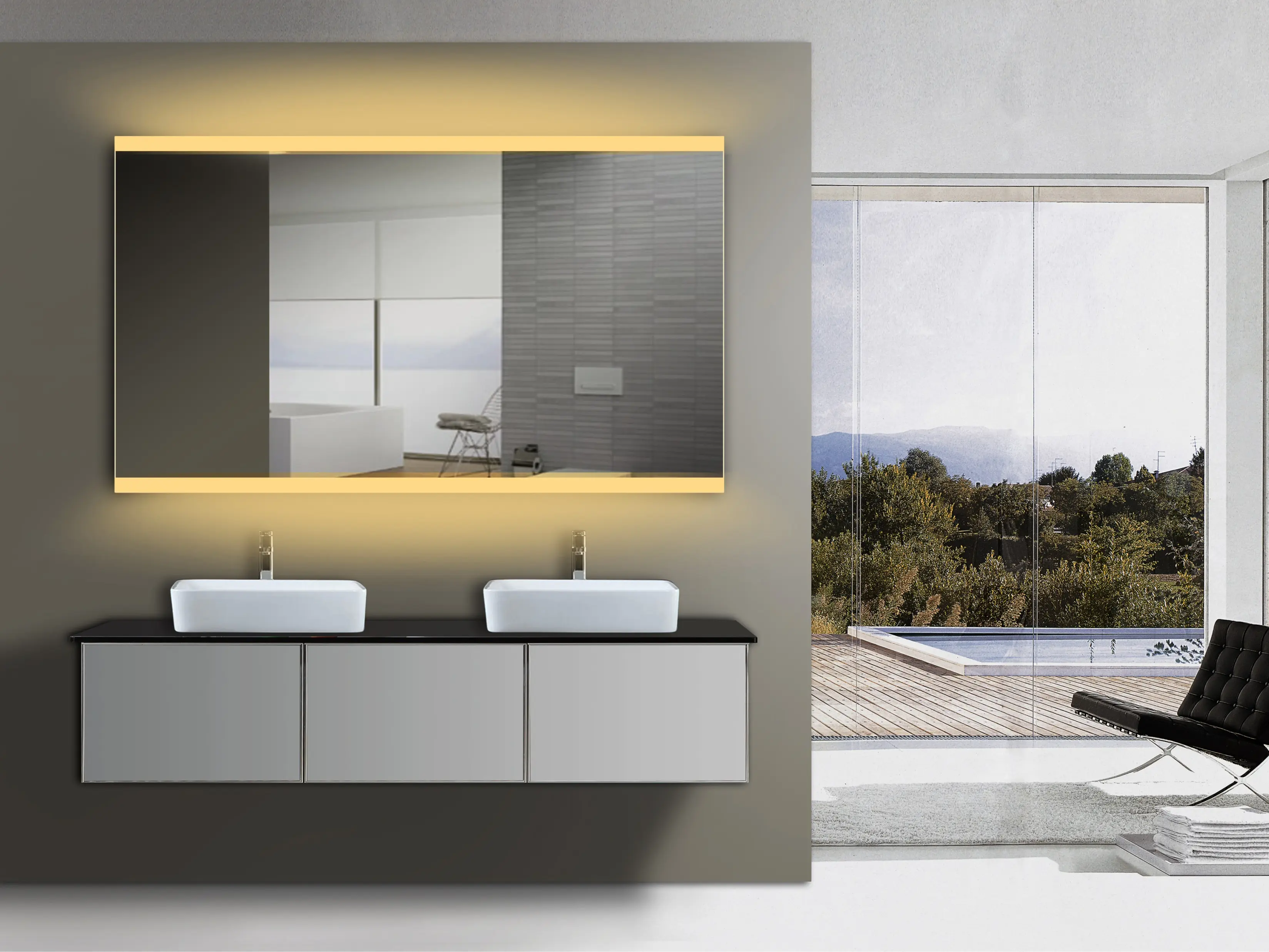 Orchid LED Bathroom Mirror 48" x 28", Rectangular, on/off button switch, splash-proof, rust-proof
