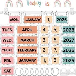 Back to School Classroom Flip Calendar Bulletin Board Decorations Set, Classroom Decor Calendar Date Flip Chart Teacher Must Have Organization Kit Include Holder & Date Cards for Preschool Kindergarten Classroom Set up