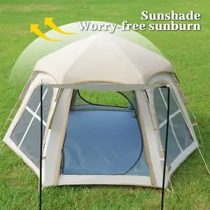 [Large Pop-Up Tent] Lightweight Camping Tent Design with Detachable Top Cover, Outdoor Camping Tent, Tent Lightweight Wind Resistant Tent Hexagonal Canopy Shelter camping essentials