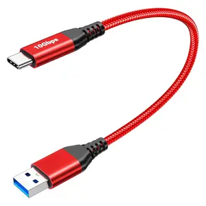 1ft USB-C  10Gbps High Speed Data Transfer & 3.1A  , Braided USB A to USB C Data Power Cord for  T7 External Hard Drive,  16 Pro Max, Camera, DVD Player, Set Up Box - Red