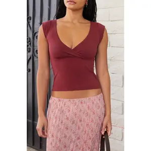 John Galt Women's Burgundy Amara Surplice Tank Top