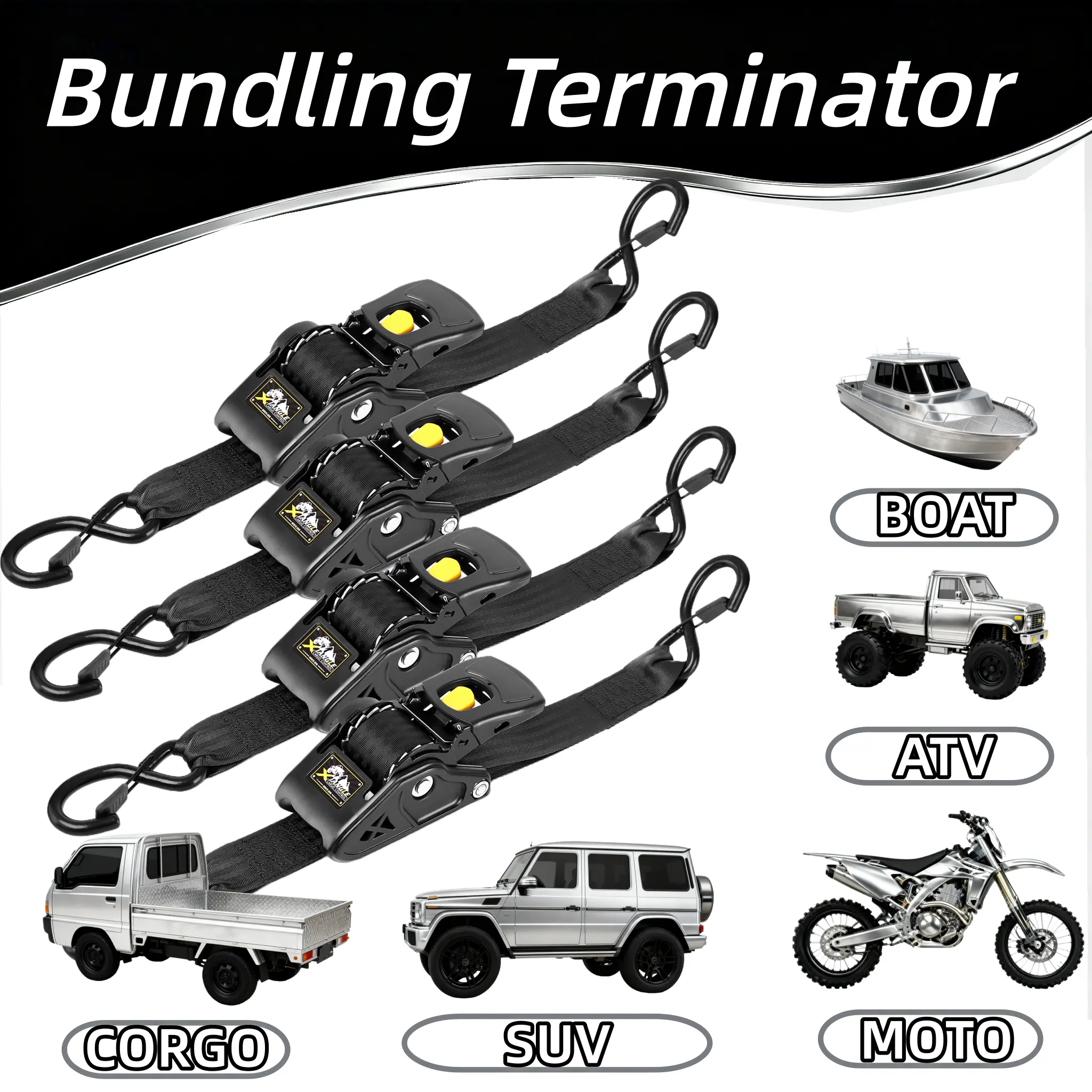 2-Inch Retractable Ratchet Tie Down Straps, Heavy Duty Adjustable Cargo Straps with Locking S-Hooks for Motorcycles, Truck Beds, Trailers & Heavy Hauling, 2 Retractable Ratchet Straps