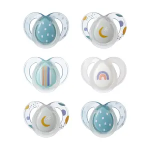6 Pack Night Time Baby Pacifiers 6–18m | BPA Free | Glow-in-the-Dark | Symmetrical Silicone | Blue Rainbow