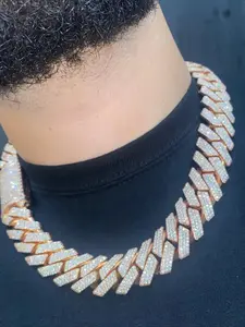 20mmVVS Diamond Set 14K White Gold Handmade Cuban Link Chain Hip Hop Style Rap Luxury Custom Brick Party Men's Necklace Jewelry, Halloween Valentine's Day Easter Gift