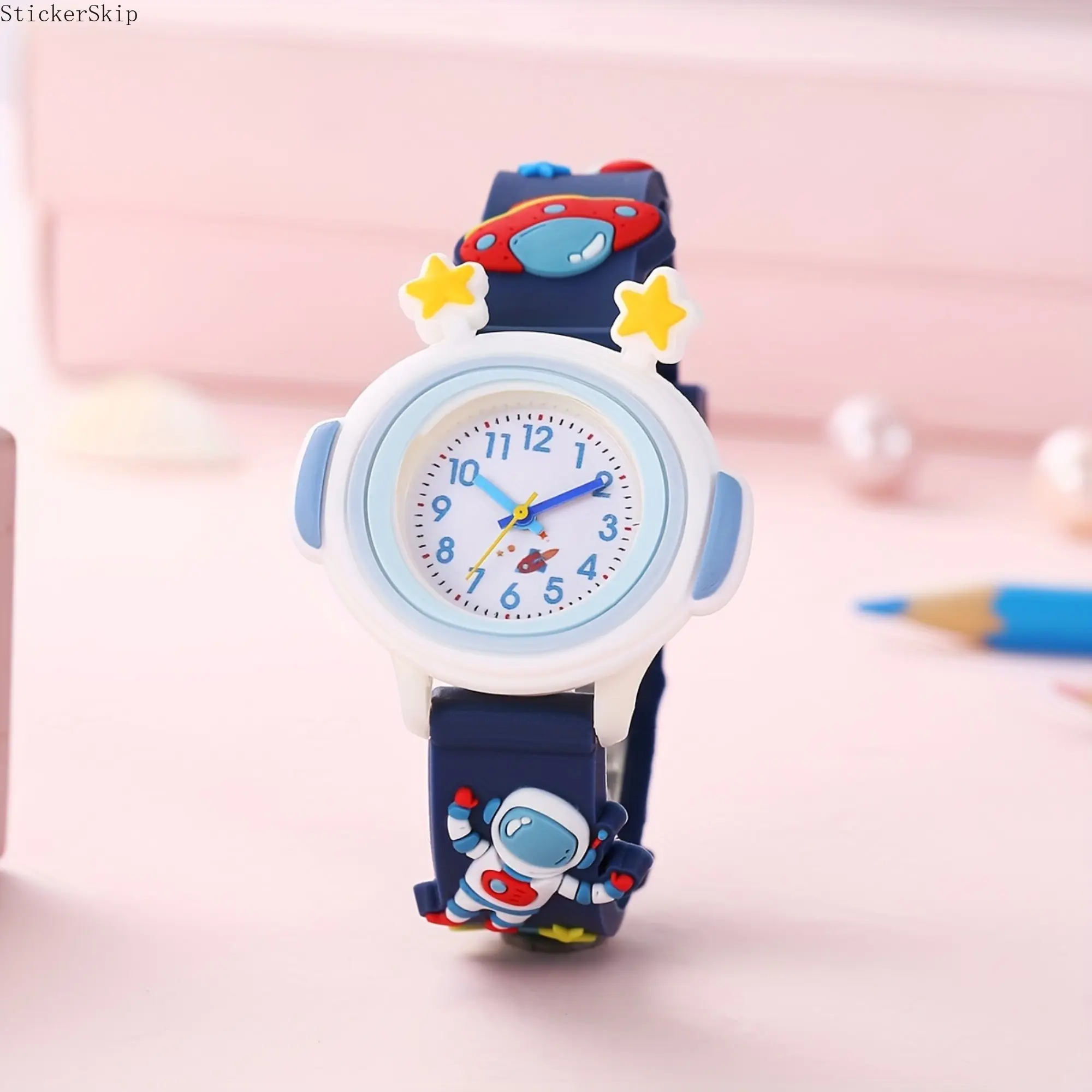 2026 New 3D Cartoon Astronaut Space Kids Learning Watch, Fashion Rocket Star Space Themed Wrist Watch, Cute Stylish Casual Time Teaching Watch, Perfect Daily Accessory and Holiday Birthday Gift for Boys and Girls