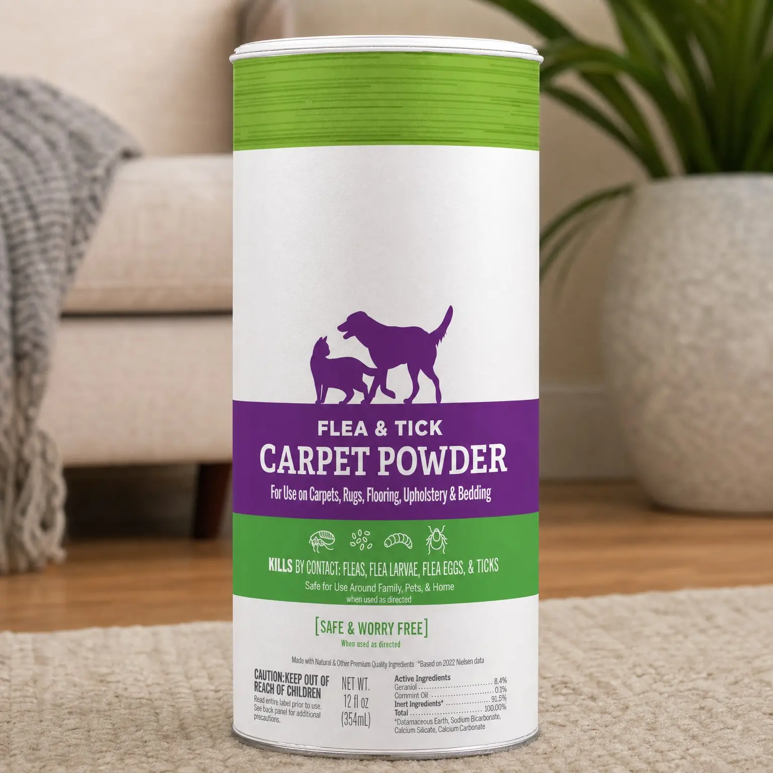 Flea & Tick Carpet Powder, 8.1oz – Carpet, Rug & Pet Bedding Treatment for Flea Prevention, Tick Control, Home Pest Control & Carpet Freshener, Easy ApplicationGift