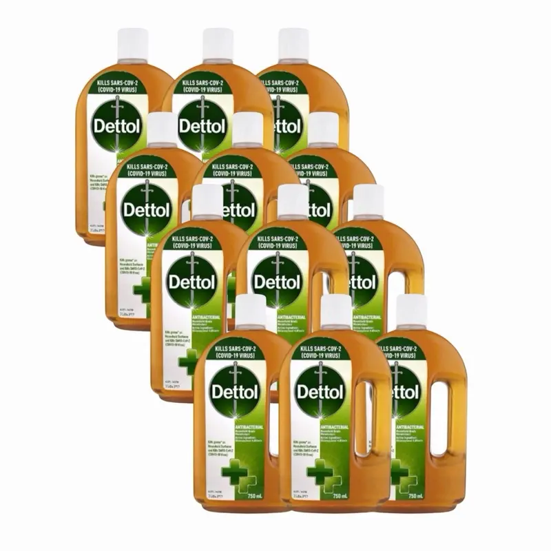 Dettol Antiseptic Disinfectant Liquid (750ml, Pack of 12) - Powerful Scented Cleaning Alternative, Home Care Solution for Household Surfaces, Kitchen Use