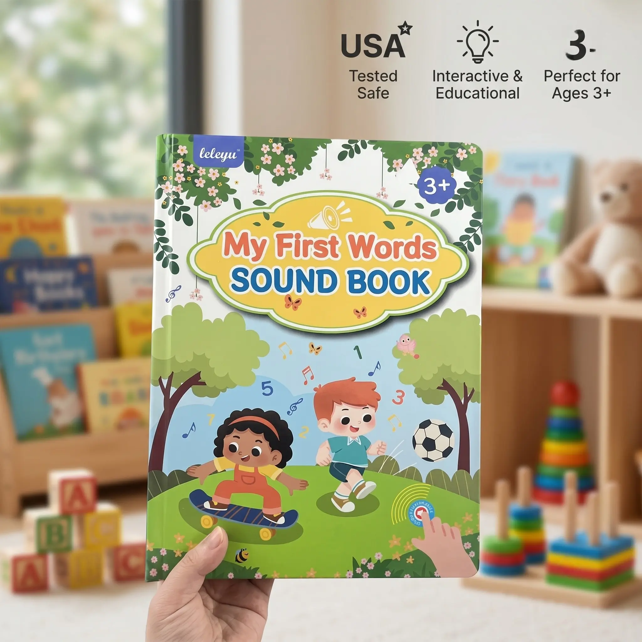 Interactive Toddler Educational Flash Card Sound Book Toy - 14 Immersive Learning Themes, 260+ Speech & Vocabulary Words, Piano Keys, Songs, 9 Sounds, Battery-Operated - Birthday Gift for Kids 1+