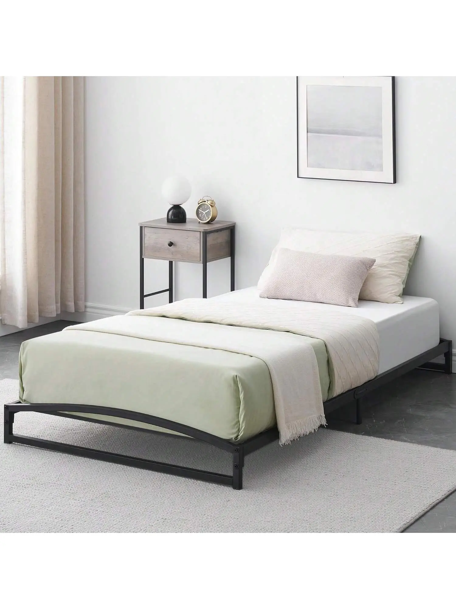 Twin Heavy-Duty Metal Bed Frame - 6 in Low-Profile, 1000lb Capacity, Arch Support, Silent, Scratch-Resistant, Space-Saving Mattress Foundation, Rust-Resistant, No Box Spring Needed, Easy Assembly Required