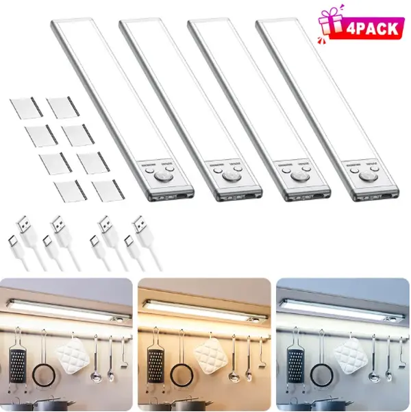 【SummerVibes】Under Cabinet Lights,Motion Sensor Night Light Indoor,1500mAh USB Rechargeable Light,Magnetic Installation Dimmable Lights for Kitchen,Wardrobe,Pantry, Closet,Bathroom,Stairs,Sink Cabinet,Garage,Father's Day Gift