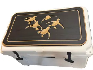 YETI Vortex Cooler Pad with Cupped Ducks Logo - Fits YETI Tundra & Roadie Coolers - Black/Brown Mat - Easy Peel & Stick Application - 3M Adhesive - Durable & Weather-Resistant - Outdoor Enthusiasts-Travel Placemat