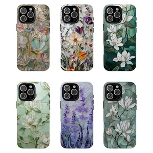 Romantic Floral Aesthetic Stained Glass Phone Case, Glass Flower Phone Case, iP 17 16 15 14 13 12 11 Pro Max