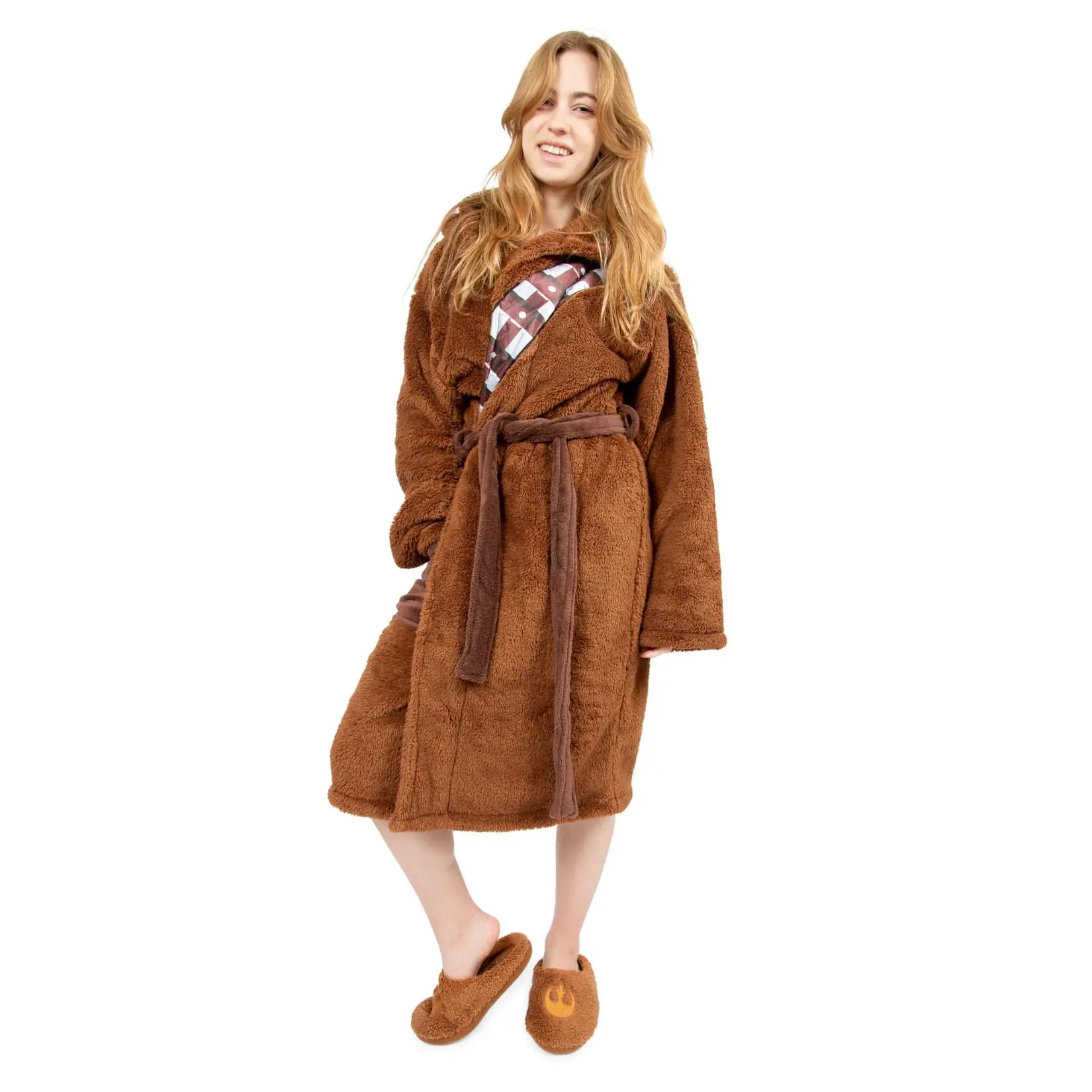 Men's Star Wars Chewbacca Bandolier Print Fuzzy Fleece Bathrobe and Slipper Set - Menswear Classic Adult Costume, Relaxing Loungewear Gift