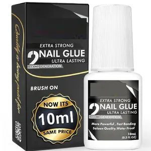 Super Strong Nail Glue for Press On Nails, Acrylic Nails & Nail Tips (10ml) Exsivia 2nd Gen NailBond for Fake Nails, Extra Strength,Long Lasting, Brush on Adhesive, No Dehydrator or Primer Needed