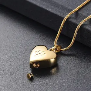 New heart-shaped paw print stainless steel urn pendant necklace, commemorative pet hair can be opened urn