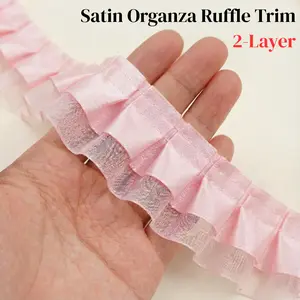 IDONGCAI 2-Layer Satin Organza Ruffle Trim – 4cm × 6 Yards Pleated Lace Ribbon for Baby Shower, Bridal Crafts, Dresses, Gift Wrapping & Decorative Sewing Projects for Sewists, Seamstresses, Fashion Designers & Small Businesses