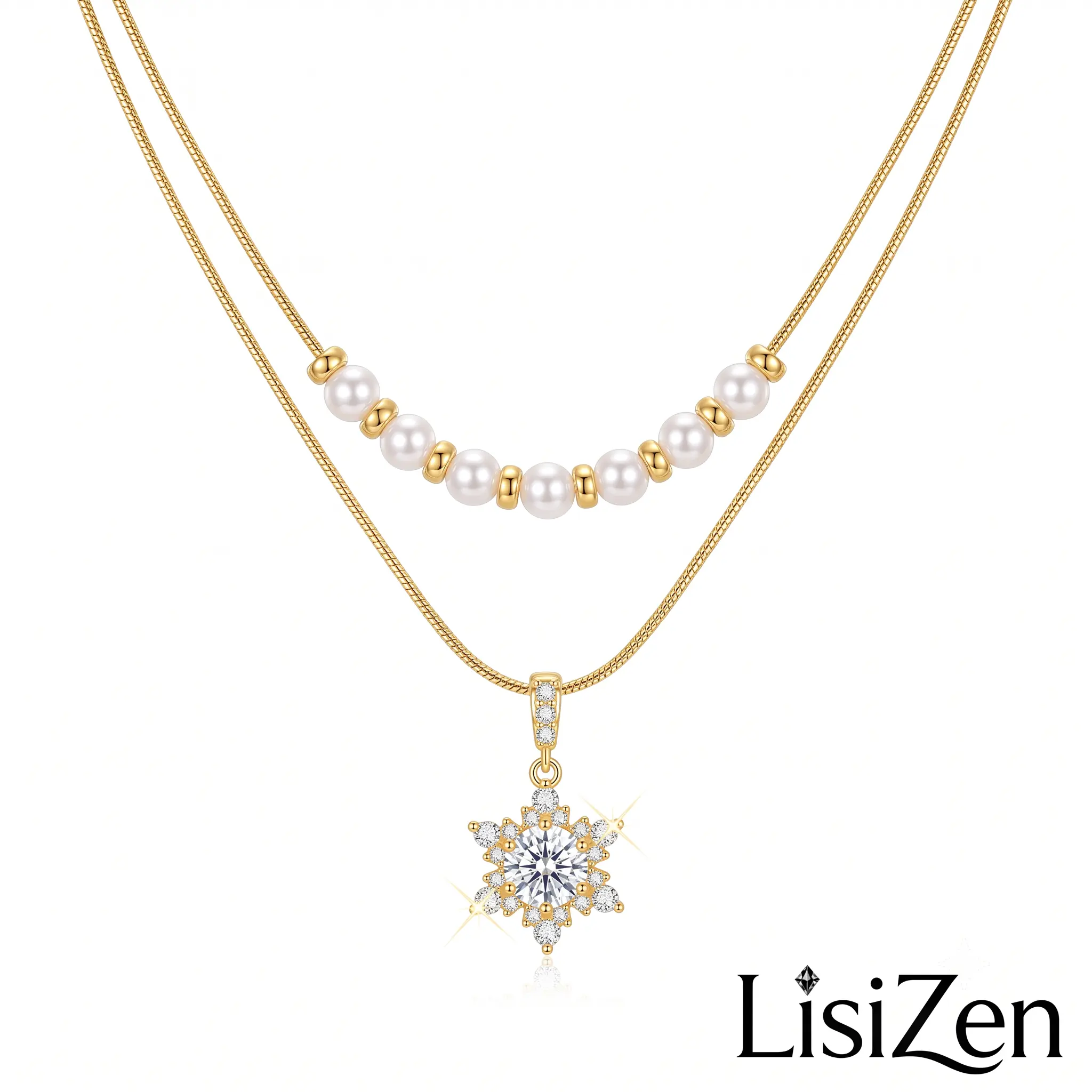 Elegant Gold Plated Star Necklace for Women, 2025 New Design Double-Layer Choker Chain with Sparkling Cubic Zirconia, Female, Tulip Pendant Necklace, Shiny Sparkling Necklaces