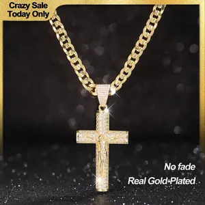 Holylegend 14k Real Gold-Plated Cuban Figaro Miami Cross Necklace with Jesus Christ Crucifix 24 inches Long 6mm Wide Handcrafted Polishing Daily Wear Jewelry