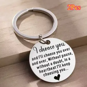 2Pcs Stainless Steel Keychains - Corrosion-Resistant, Elegant, Decorative, Customizable Engraved Matching Keychains - Durable Gifts for Friends, Perfect Tokens of Appreciation, Decorative Keychain Keychains