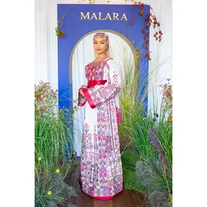 Cream and Magenta Chevron Malaaka Thobe