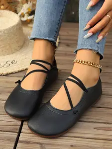 Women's Fashionable Solid Color Lace Up Flat Shoes, Casual Comfortable Breathable Shoes for Daily Wear, Lightweight Breathable Shoes for All Seasons, Casual Flats, Ballet Flats