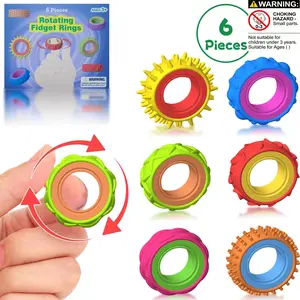 6-Piece Kids Stress Relief Rotating Ring Set, Stress Rings, Stress Relief Fidgeting, Adjustable Sensory Training Tool, Adhd Anxiety Relief, Portable Office Travel Toy, Stress Relief Gadget