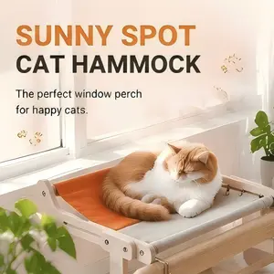 Adjustable Window Sill Cat Hammock – Solid Wood, Super Sturdy & Plush Air View Platform for Comfortable Cat Lounging, Fits Window Sills, Bedsides, Drawers & Cabinets