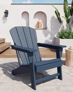 Navy Blue Oversize HDPE Poly Lumber Adirondack Chair - 380 LB Weather Resistant Wooden Textured Outdoor Chair for Garden, Deck, Pool & Porch