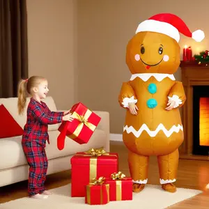 Inflatable Gingerbread Man Costume Full Body Blow Up Jumpsuit perfect for  Christmas Party, Youth Adult Size, Fits 155-190cm, Includes Fan and Battery Box